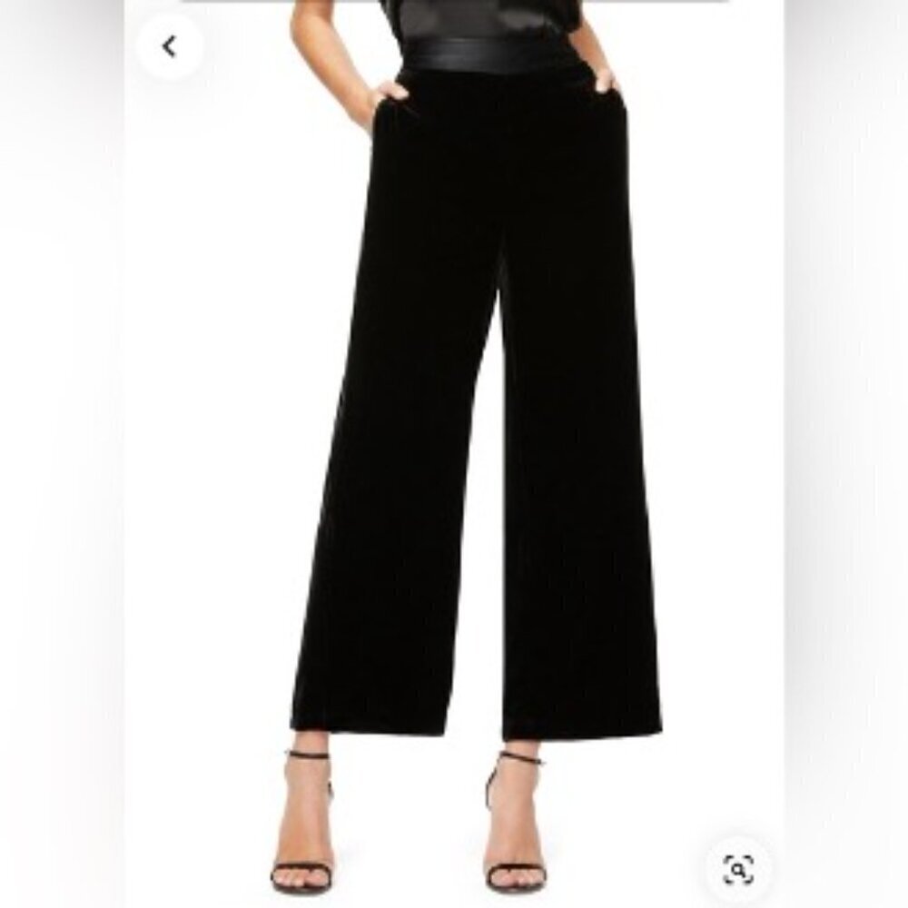 Good American Luxe Crop Wide Leg Satin Black Pants Minimalist Size Small